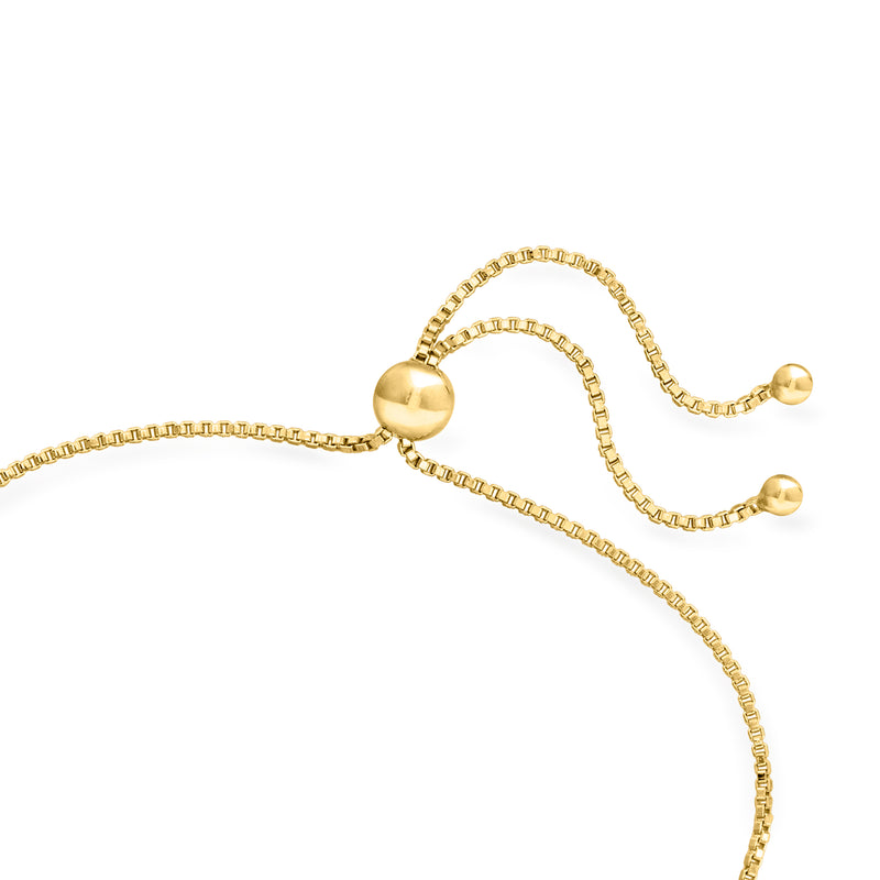 Gold bolo bracelet slider with heart charm and ball end caps