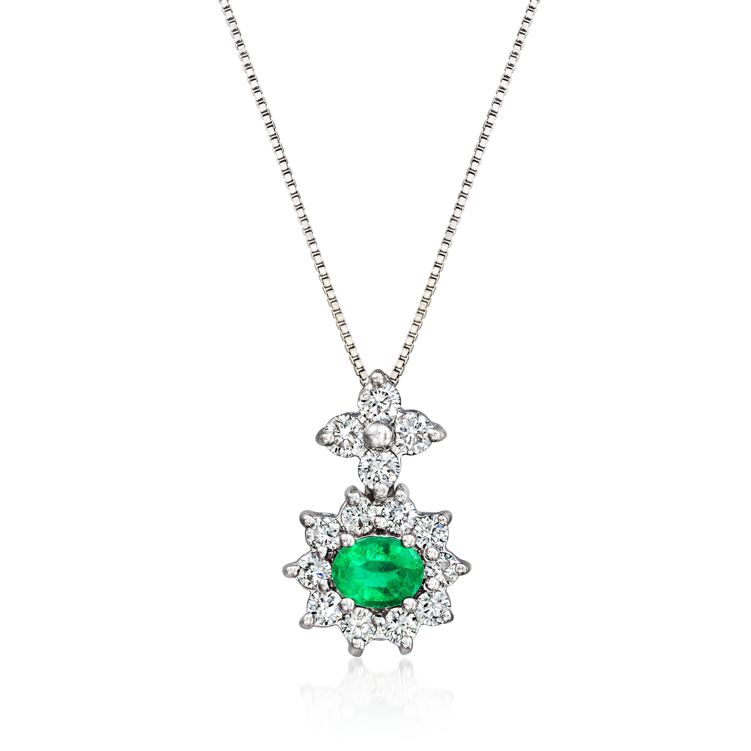 C. 1990 Vintage .30 Carat Emerald and .60 ct. t.w. Diamond Pendant Necklace in 18kt White Gold