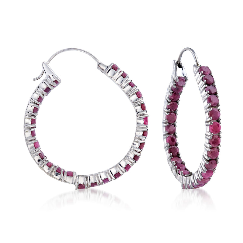 Ruby inside-outside hoop earrings in sterling silver