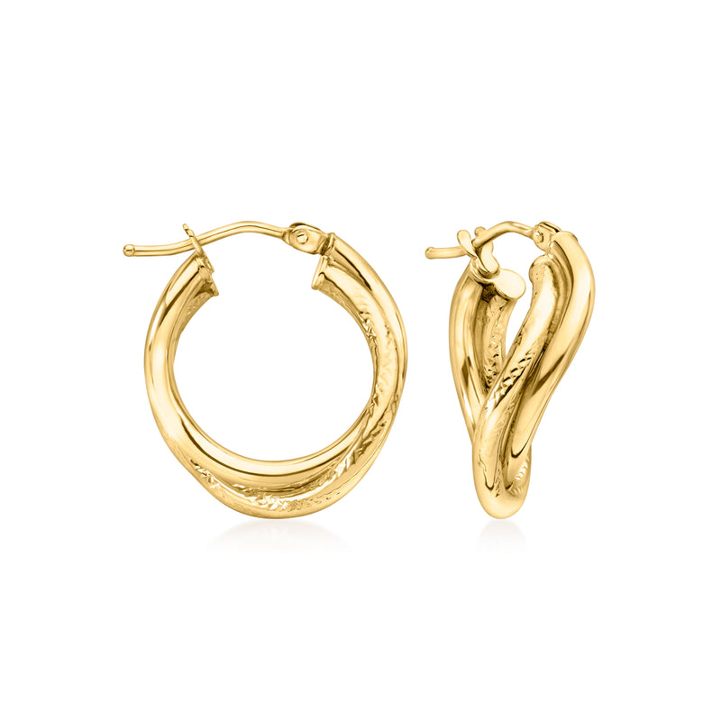 14kt yellow gold twisted double-hoop hoop earrings with latch backs