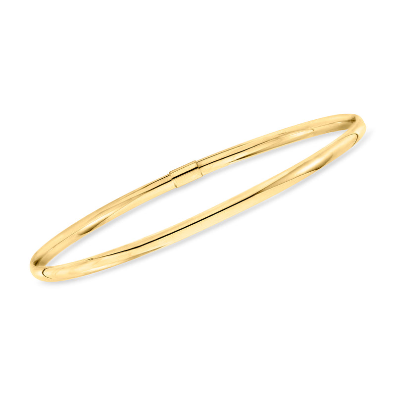 Polished yellow gold bangle bracelet with slim rectangular profile