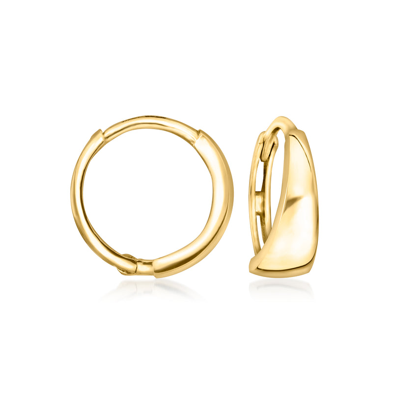 14kt yellow gold huggie hoop earrings, polished hinged design
