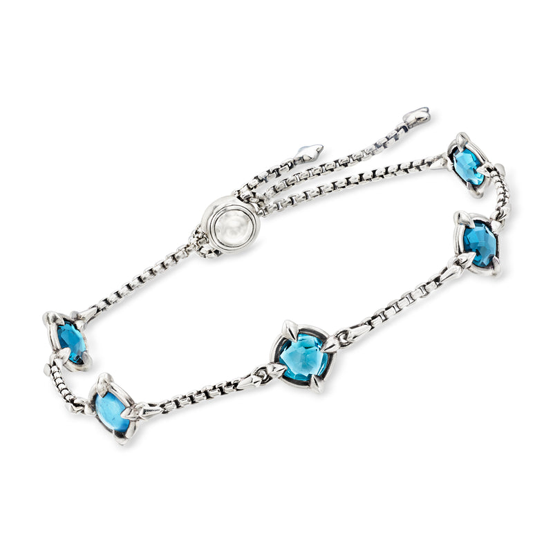 David Yurman vintage bolo bracelet in sterling silver with blue gemstone accents