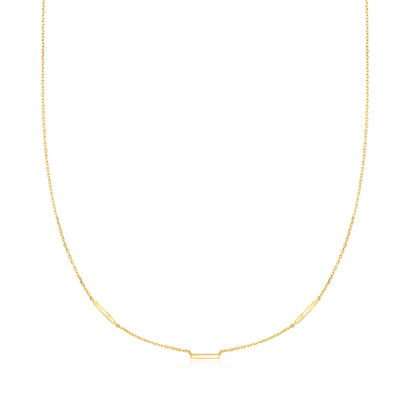 10kt yellow gold bar station cable-chain necklace, slim link stations