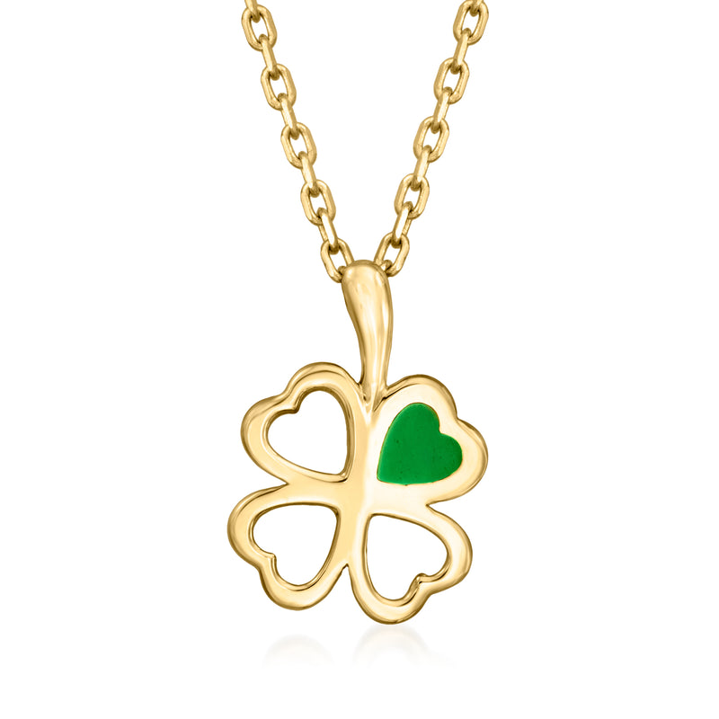 Yellow gold shamrock pendant necklace with green enamel