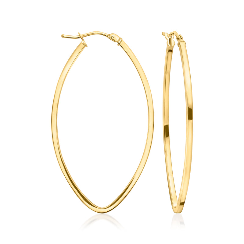 14kt yellow gold marquise hoop earrings, hinged clasp, pair