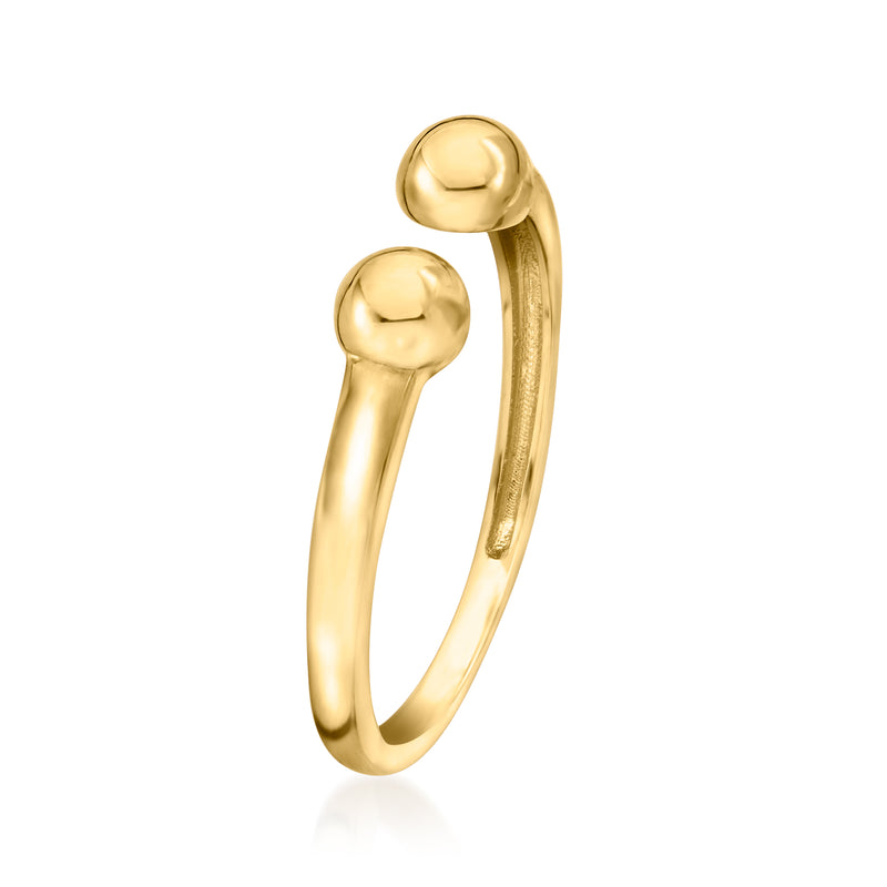 Yellow gold double-bead open ring with two dome-like ends, polished