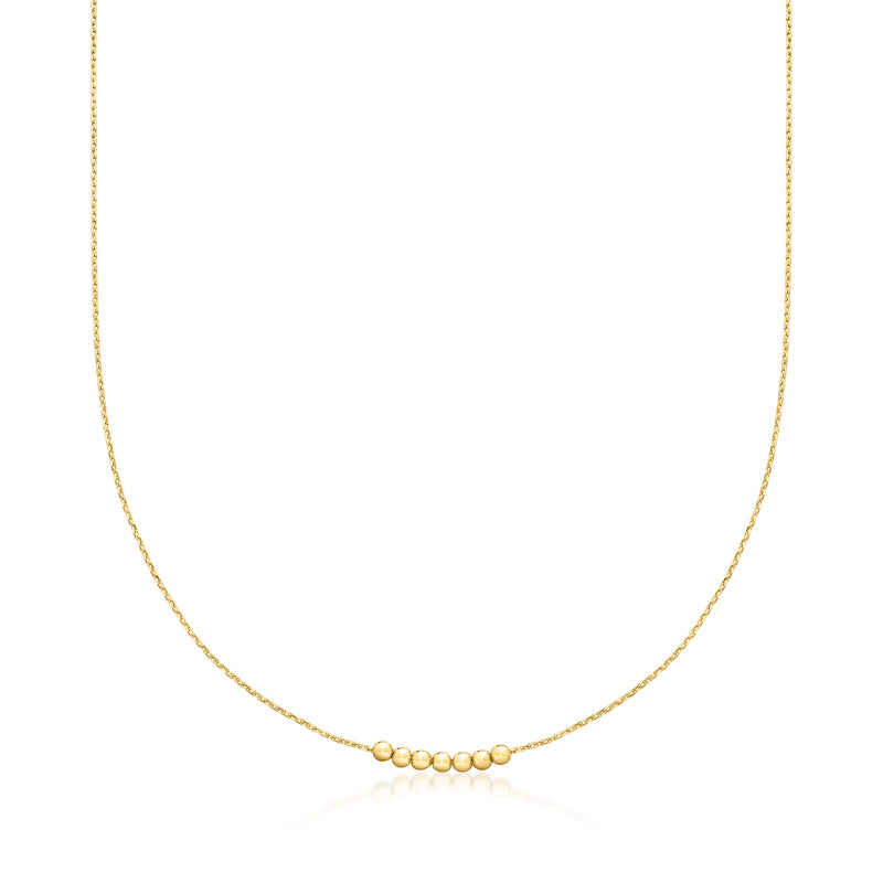 14kt yellow gold bead centerpiece necklace with small round bead stations