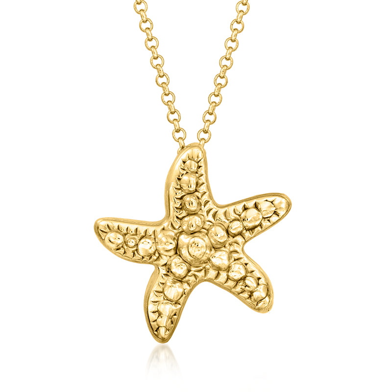 Gold-tone starfish pendant necklace with linked chain and raised starfish charm