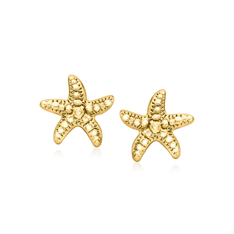 Gold starfish stud (post) earrings with textured star design