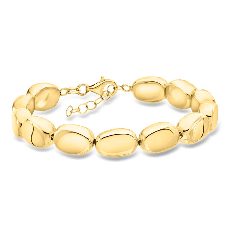Gold nugget bracelet with rounded oval links and clasp, 18kt finish