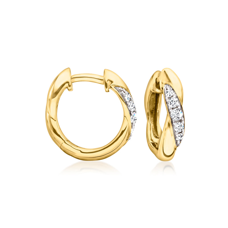 18kt gold over sterling twisted hoop earrings with diamond accents