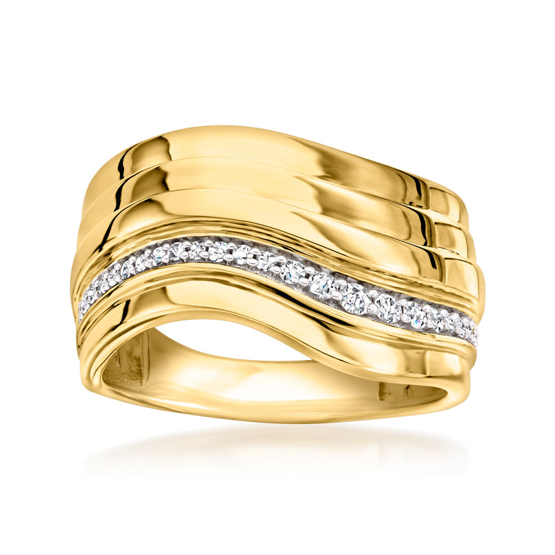 18kt gold over sterling wavy diamond band ring with clear pave stones