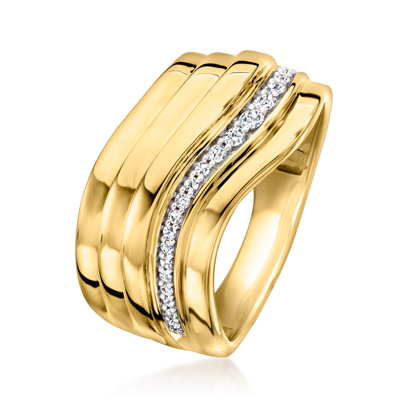 18kt gold over sterling diamond wavy ring with pavé stone row