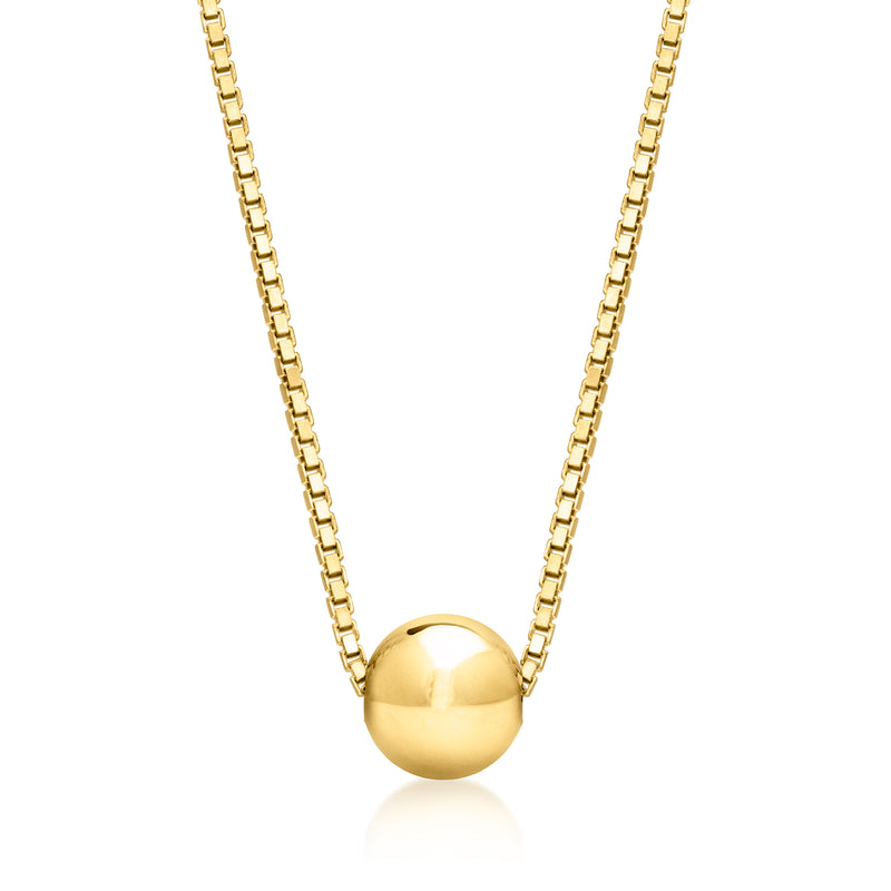 18kt gold vermeil bead necklace with 6mm round gold bead pendant on link chain