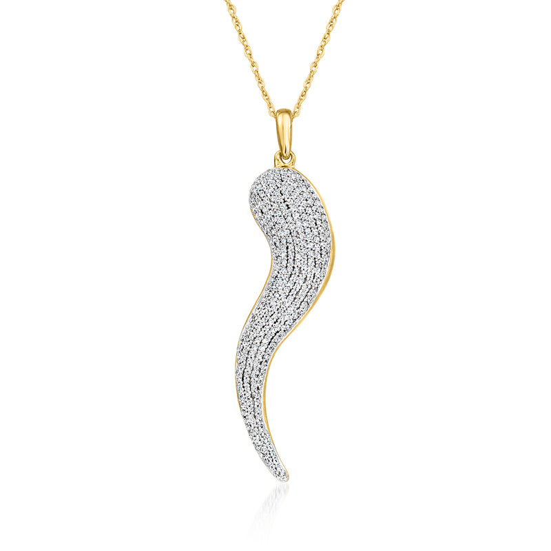 Diamond Italian horn pendant necklace in 18kt gold over sterling