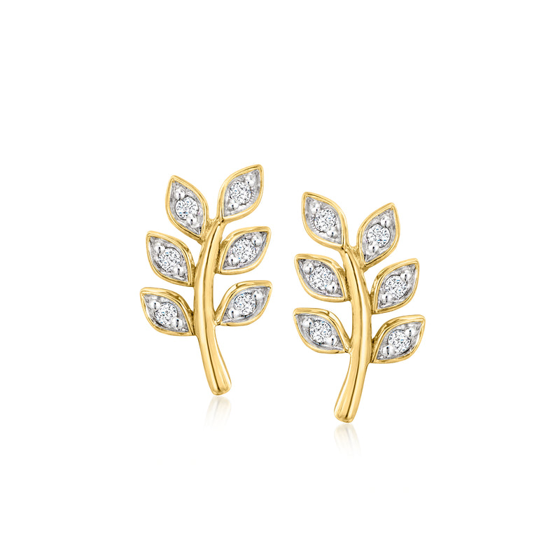 Leaf-shaped diamond post earrings in 18kt gold over sterling