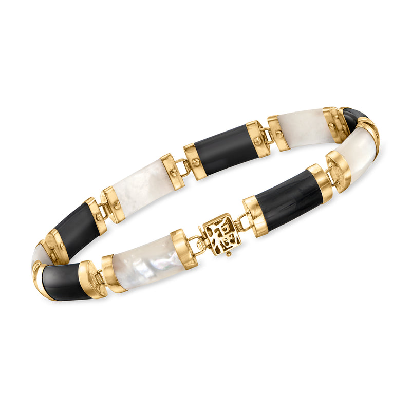 Vintage yellow gold bracelet with black onyx insets and mother-of-pearl accents