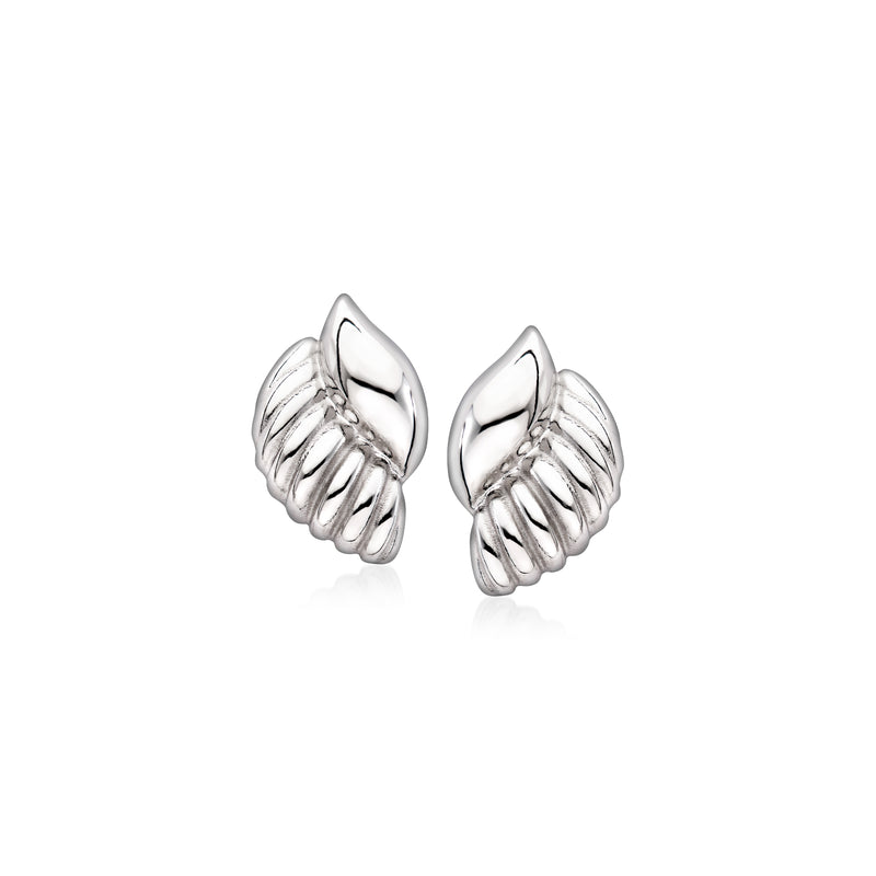 Sterling silver ribbed seashell stud (post) earrings