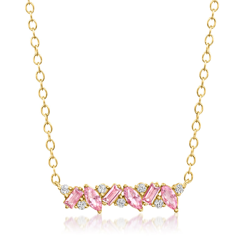 18kt gold vermeil necklace with pink sapphire-style stones and diamond accents