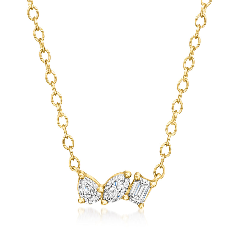 Lab-grown diamond necklace with three mixed-cut stones, 18kt gold vermeil chain