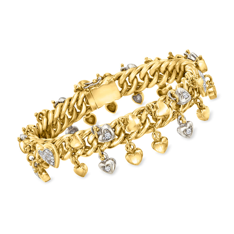 18kt yellow gold charm bracelet with heart and round diamond accents