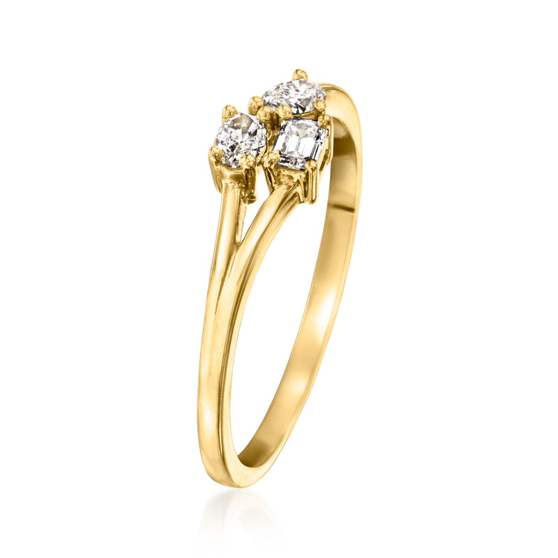 Gold vermeil multi-stone diamond ring, raised settings with three sparkling stones