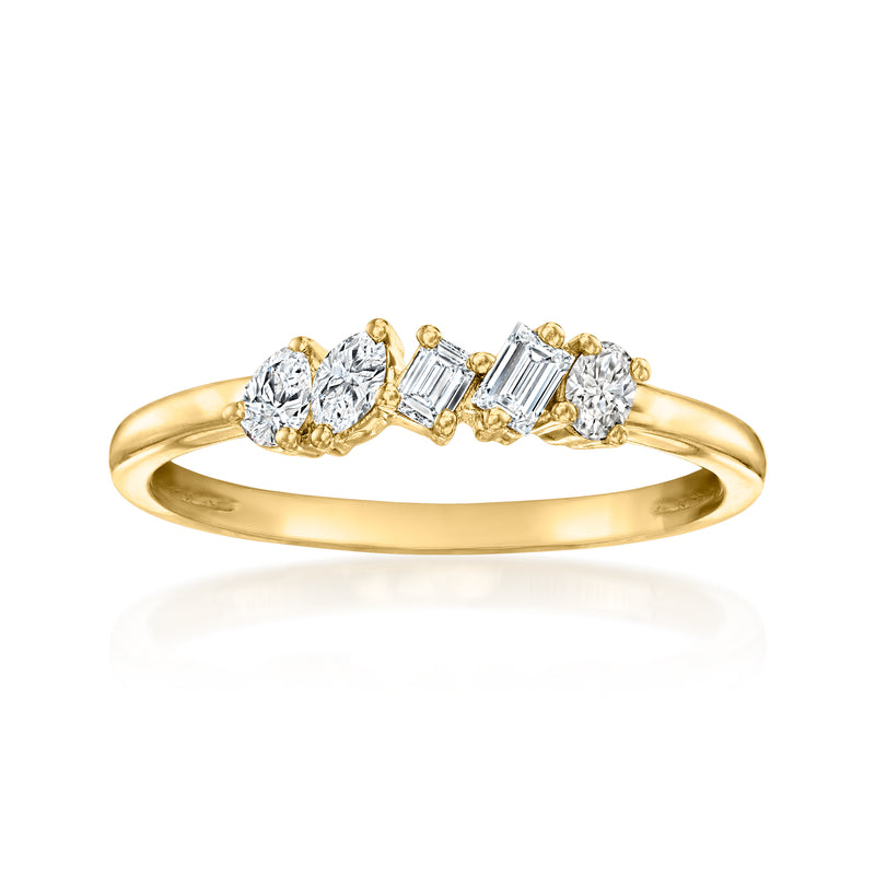 Gold over sterling diamond ring with multi-shaped stones, yellow setting.