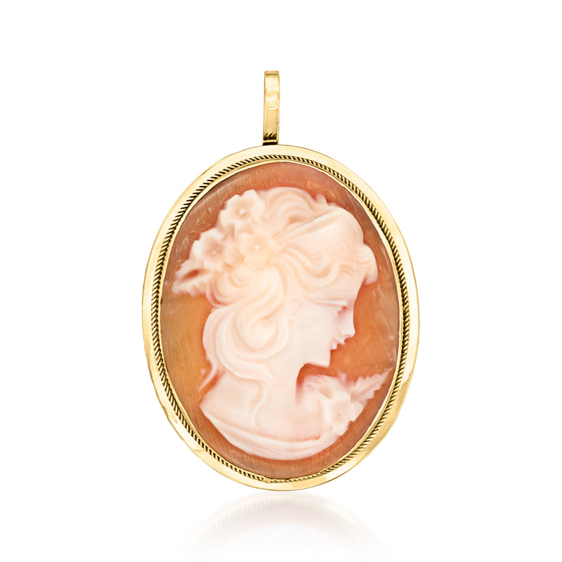 14kt yellow gold oval shell cameo pendant with orange and white profile