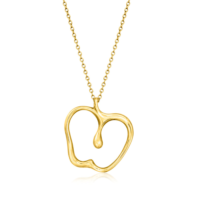 18k yellow gold apple pendant necklace with openwork heart-shaped pendant