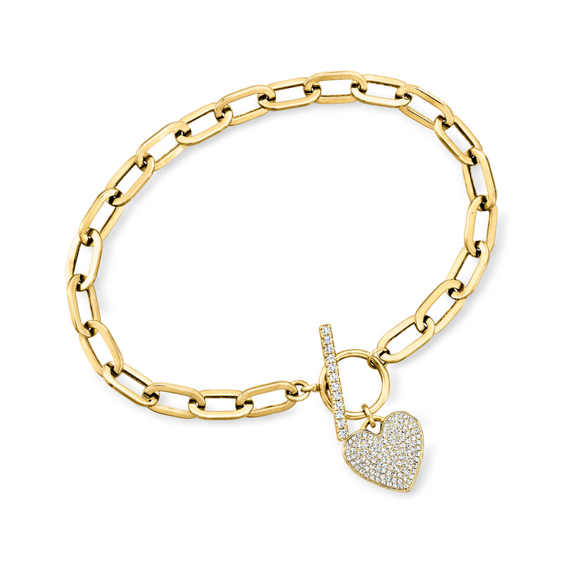 Vintage diamond heart bracelet in 14kt yellow gold with pavé heart charm
