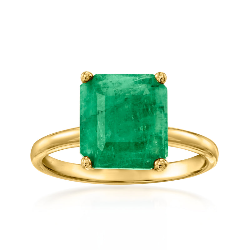 Vintage emerald-cut ring in yellow gold with large square green gemstone