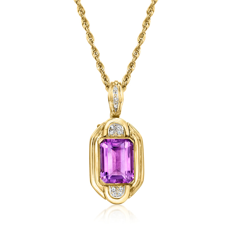 14k yellow gold pendant necklace with square amethyst and diamond halo