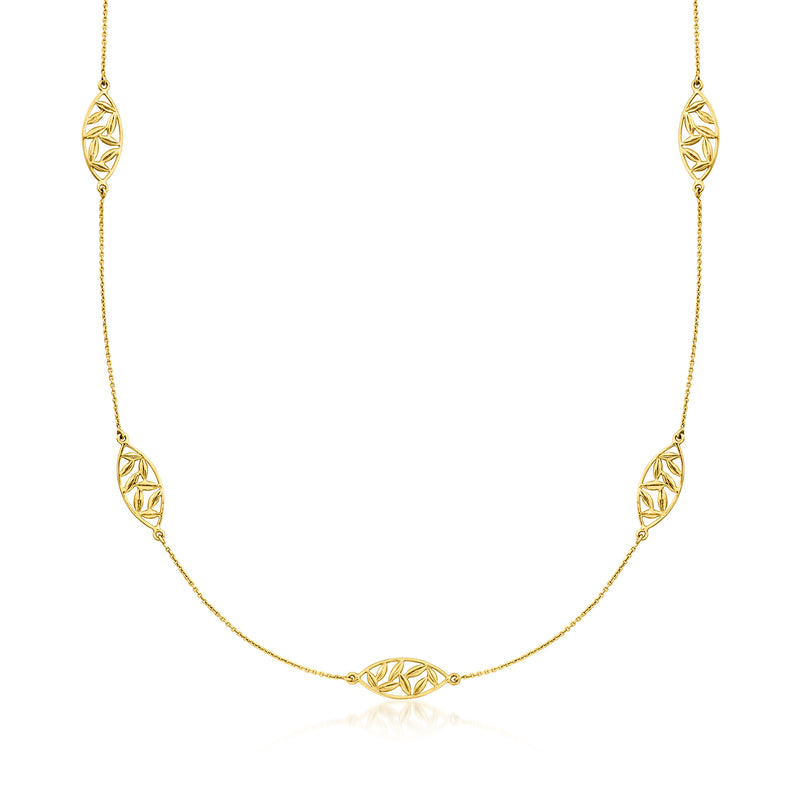 14kt yellow gold open-space station necklace with oval links and fine chain