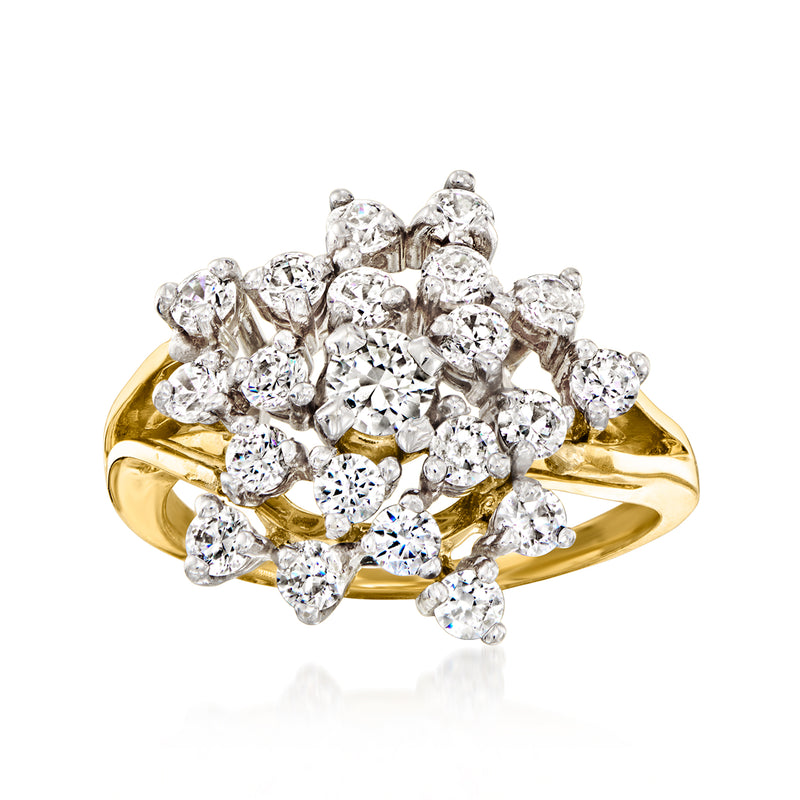 Vintage diamond cluster ring with round white diamonds on yellow gold band