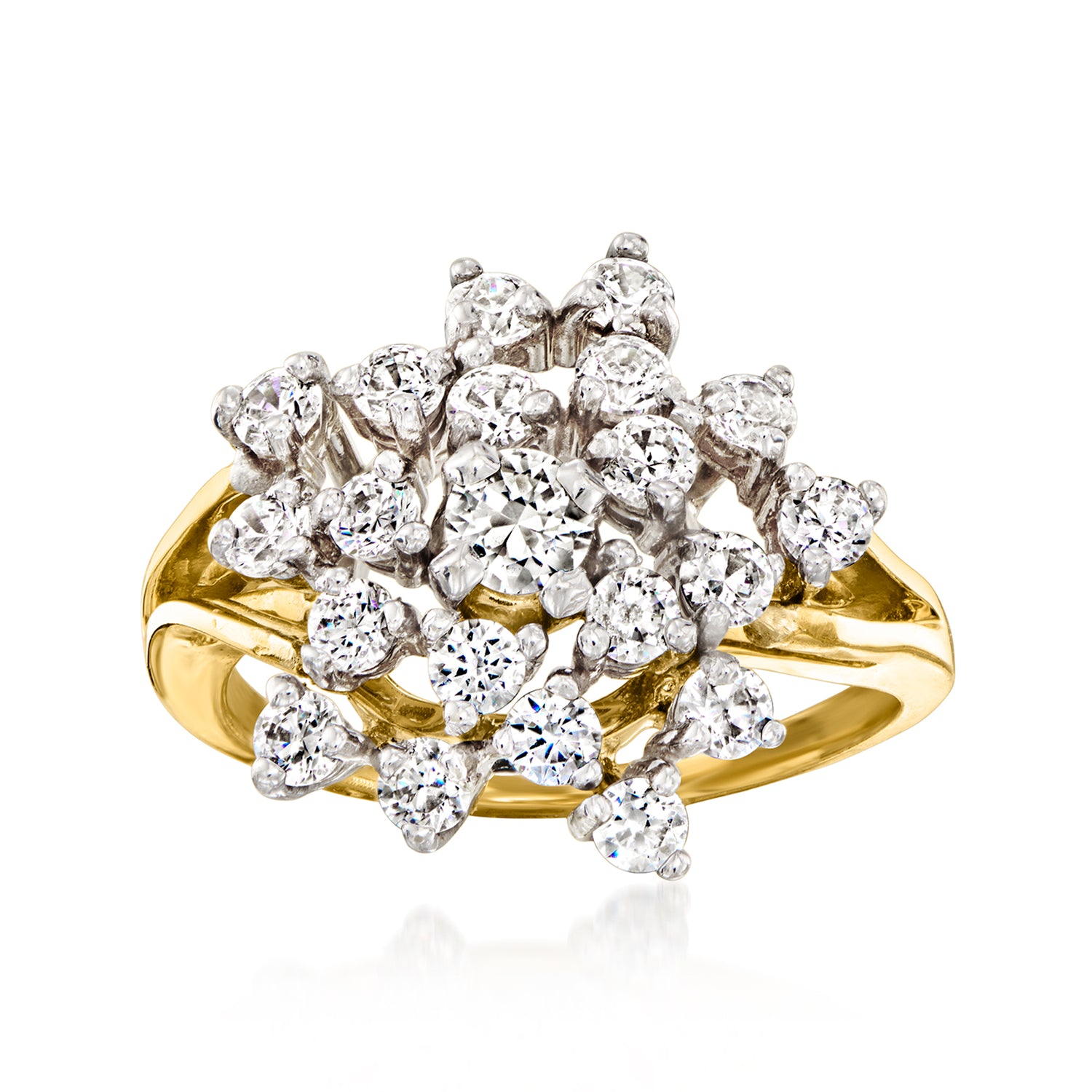 C. 1980 Vintage 1.38 ct. t.w. Diamond Cluster Ring in 14kt Yellow Gold