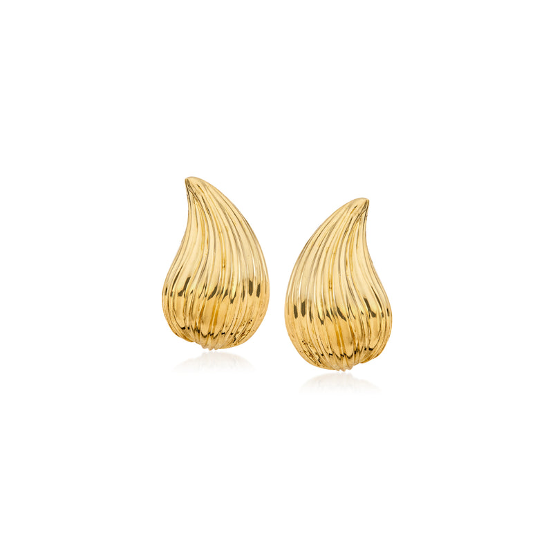 Vintage 18kt yellow gold teardrop clip-on earrings with ribbed design