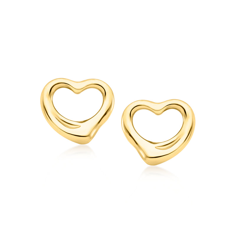 18kt yellow gold heart stud earrings with post backs