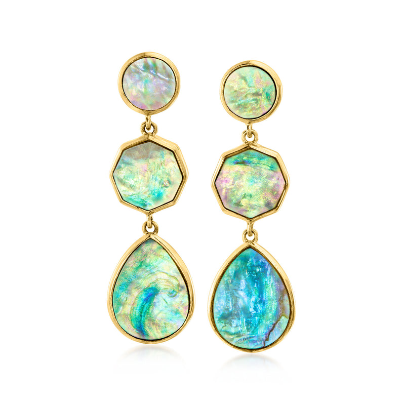 Abalone Shell Geometric Drop Earrings in 18kt Gold Over Sterling