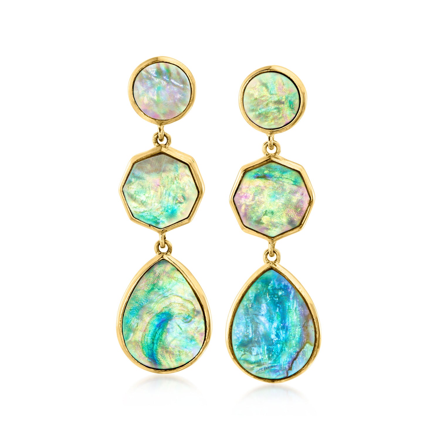 Abalone Shell Geometric Drop Earrings in 18kt Gold Over Sterling