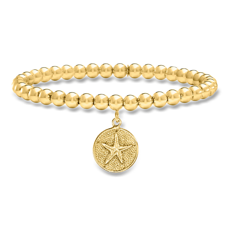 18kt gold over sterling bead stretch bracelet with sand dollar charm