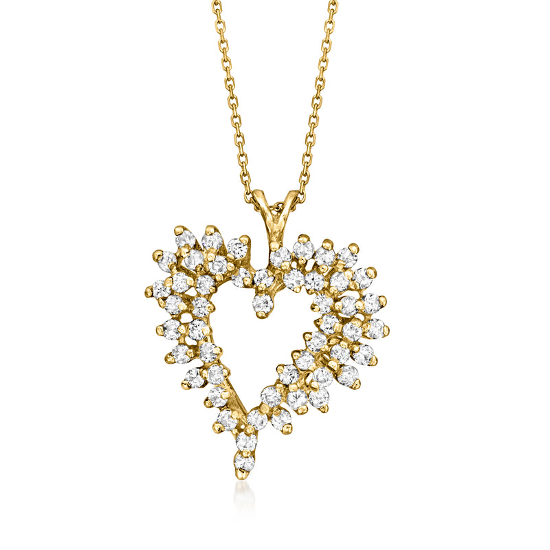 Yellow gold diamond heart pendant necklace with prong-set sparkle stones