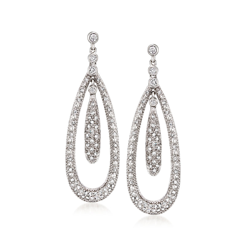 18kt white gold diamond teardrop drop earrings with dangling oval halos