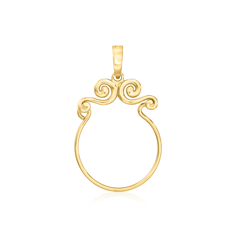 18kt gold over sterling charm holder pendant with scroll top and circular ring