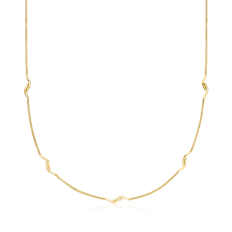 14kt yellow gold chevron curb-link necklace with small station links