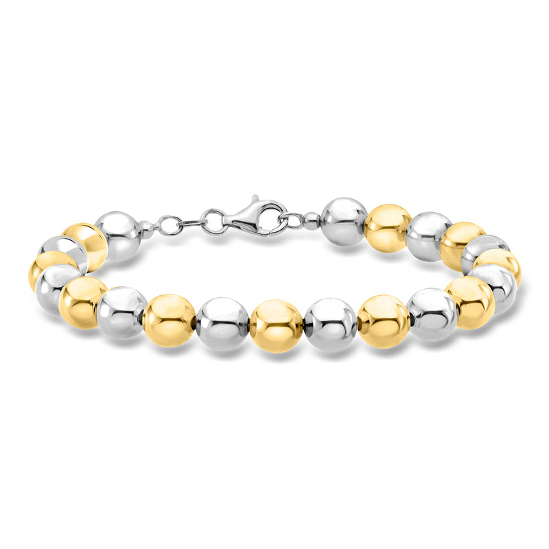 8mm bead bracelet in sterling silver and gold over sterling, alternating round beads