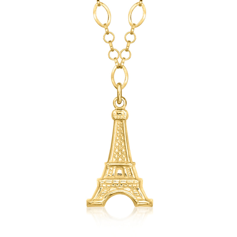 Gold over sterling Eiffel Tower pendant necklace with ring-link chain