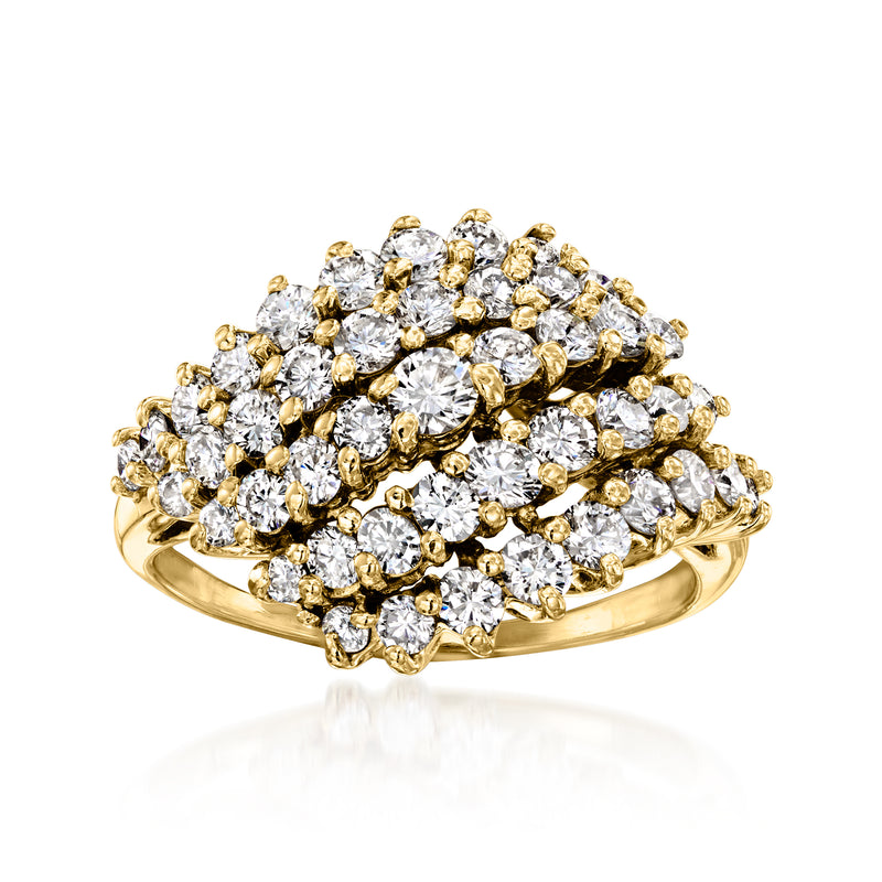 14kt yellow gold diamond cluster ring with multi-row round diamonds