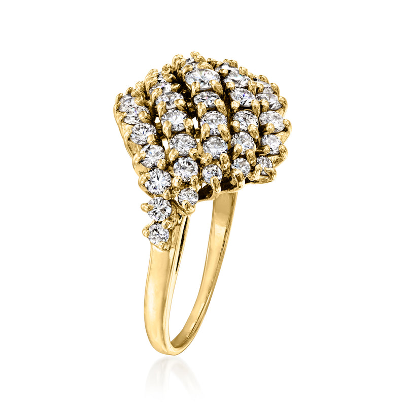 Yellow gold diamond cluster ring with round stones, domed top