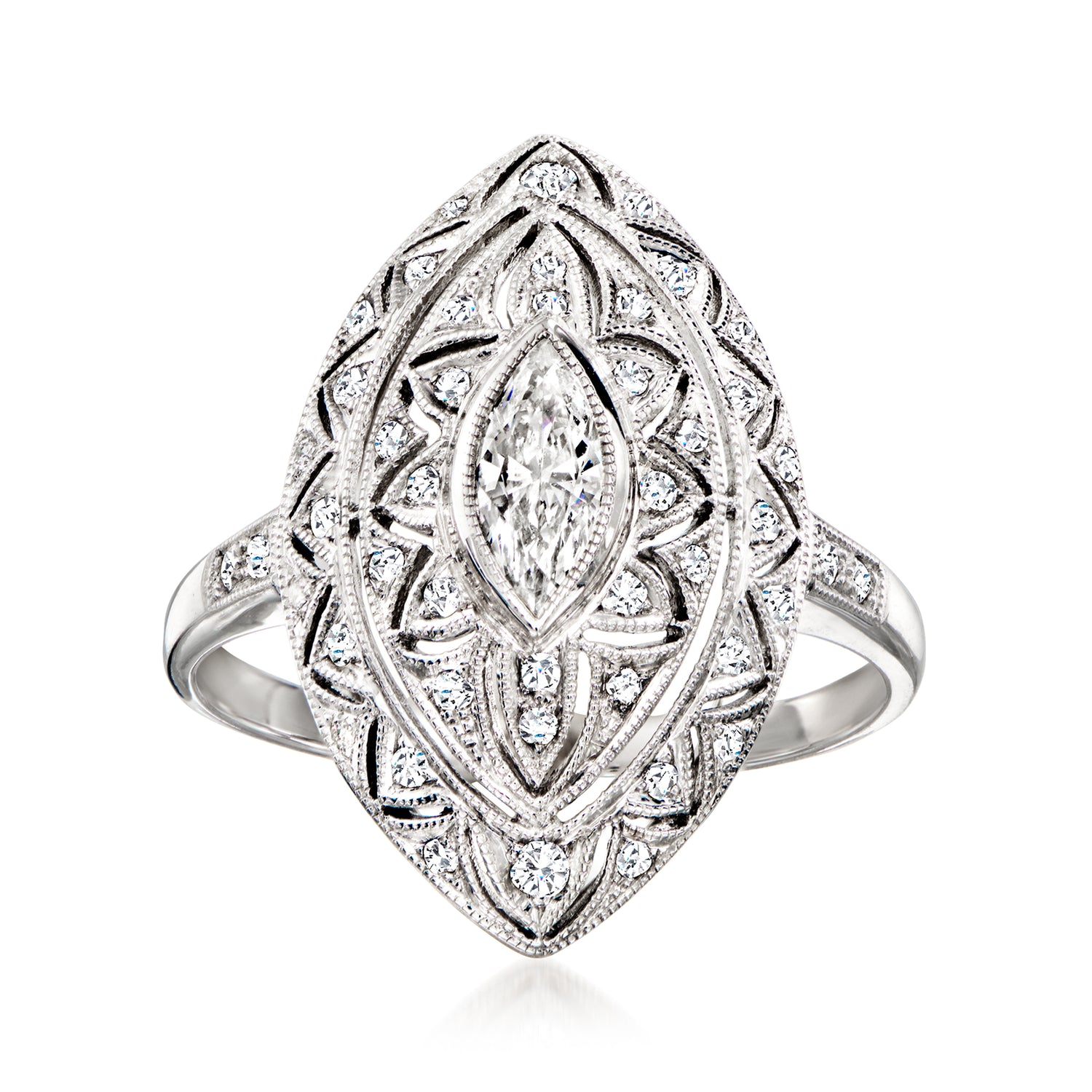 C. 1990 Vintage .70 ct. t.w. Diamond Filigree Ring in 18kt White Gold
